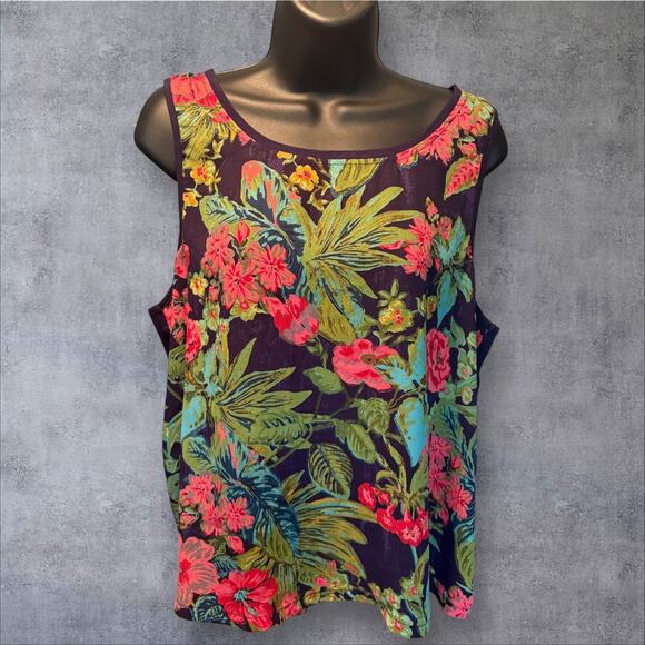 Anthropologie Tops - Anthropologie Tank Top Blouse Tropical Floral Summer Bohemian Sz L 9-H15-STCL